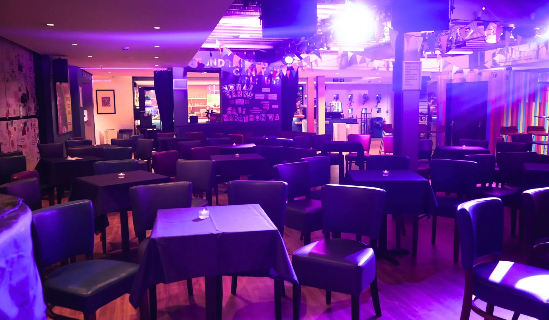 Our bar space set up for our evening comedy event.
