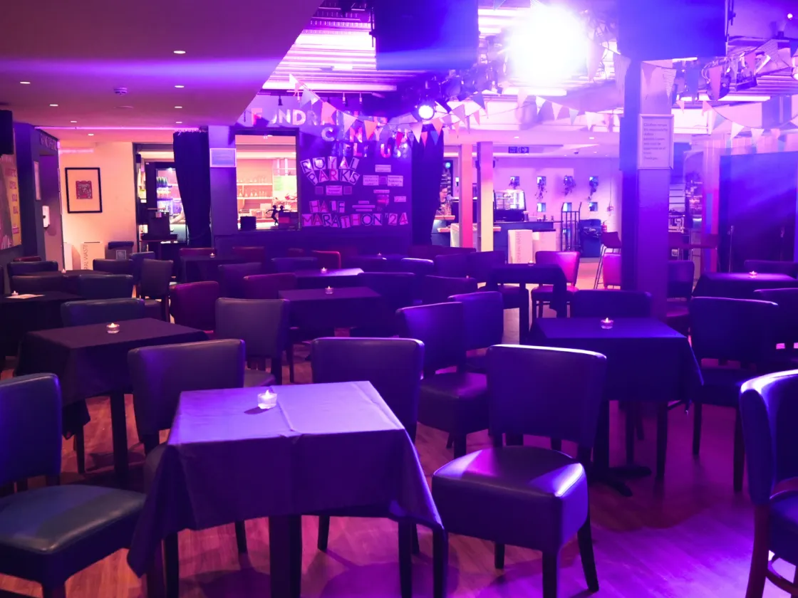 Our bar space set up for our evening comedy event.