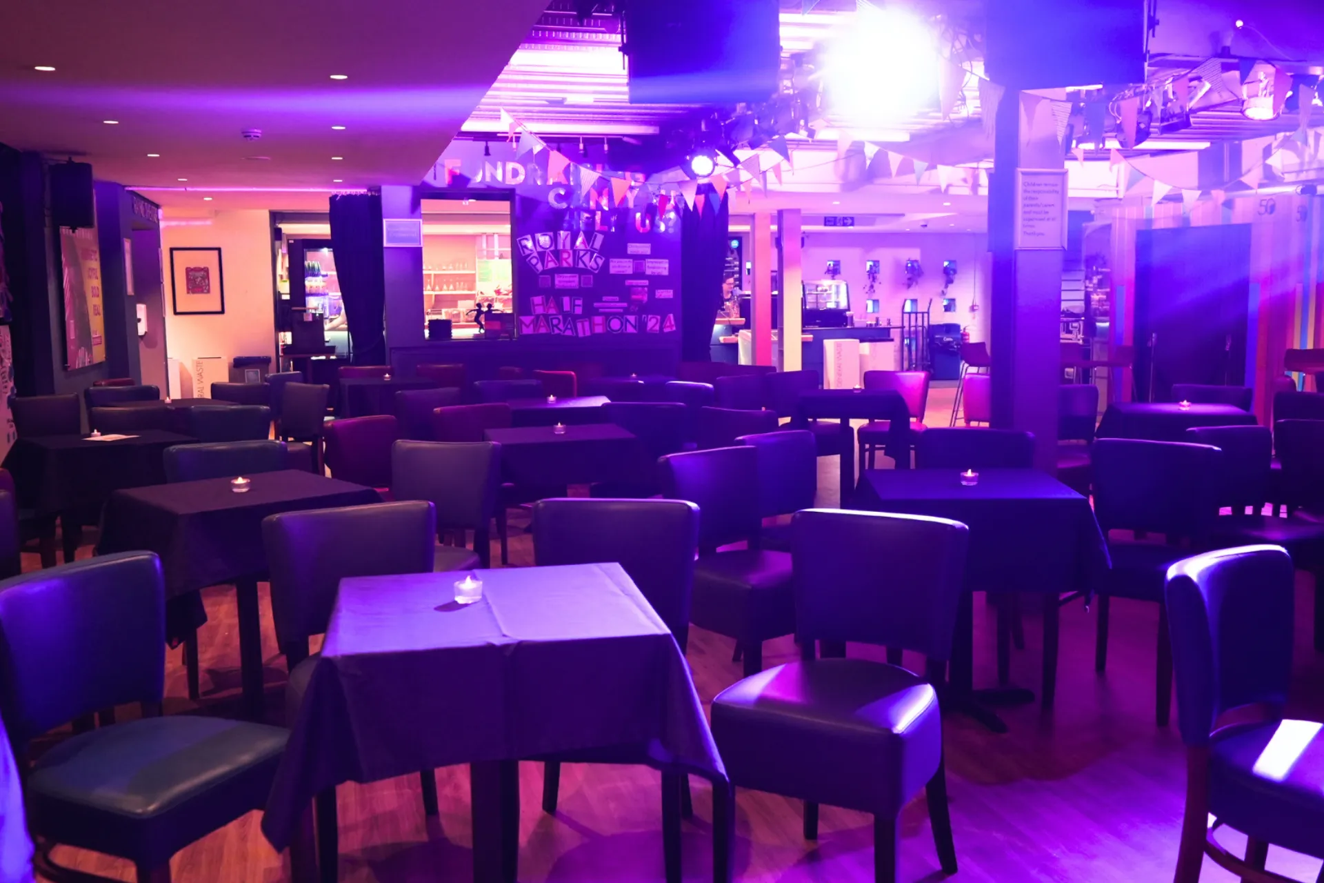 Our bar space set up for our evening comedy event.