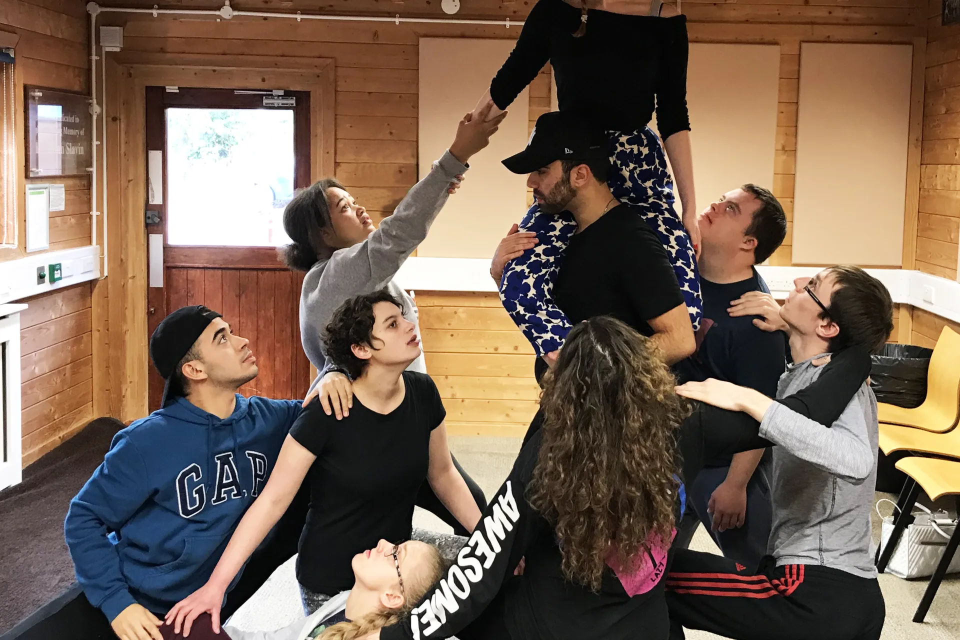 dance session with people holding onto each other