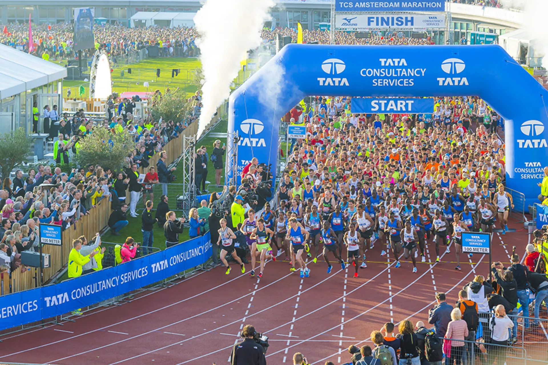 Runners at the start of the Amsterdam Marathon
